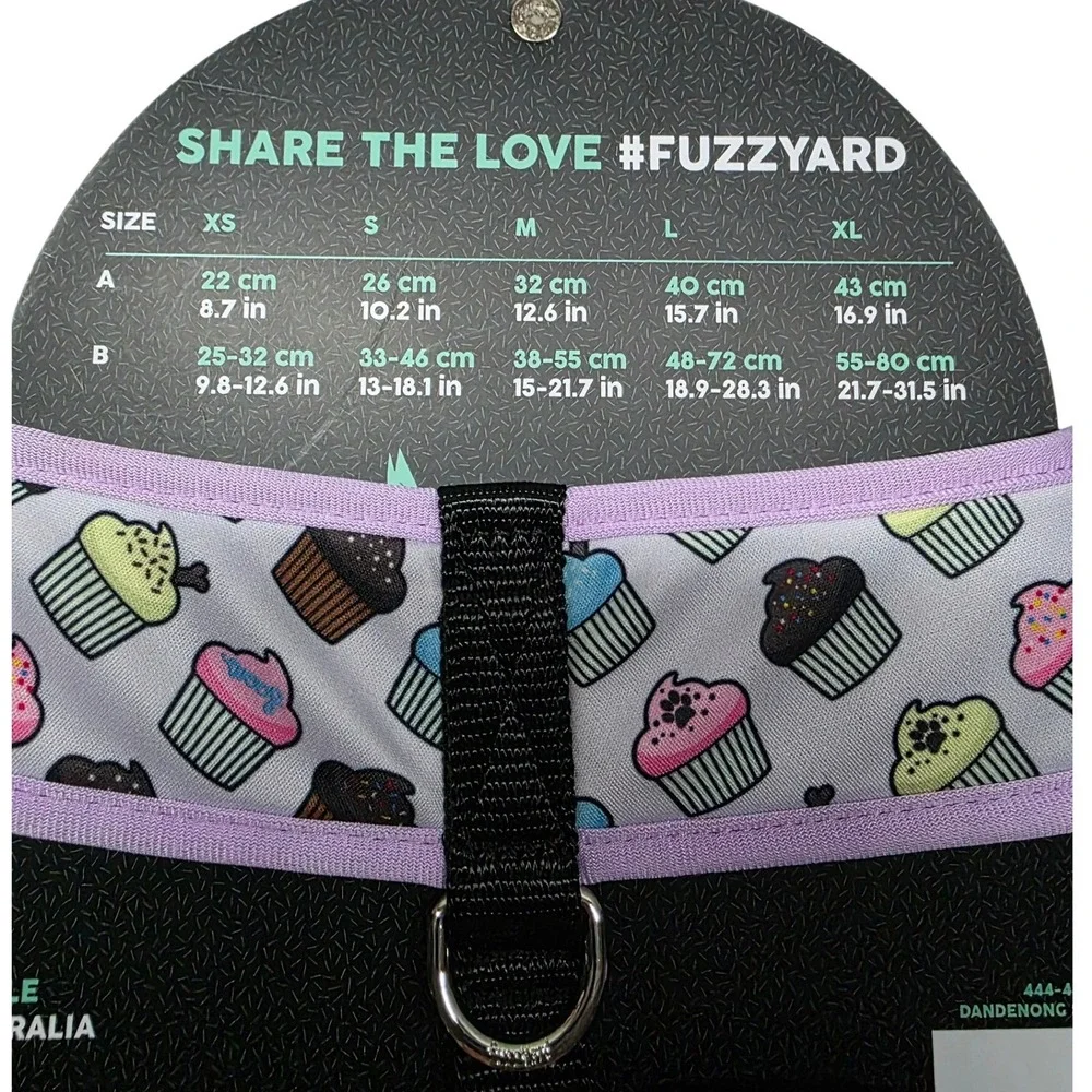 FuzzYard Dog Harness Large Cupcake Print Purple Trim Adjustable Soft Halter